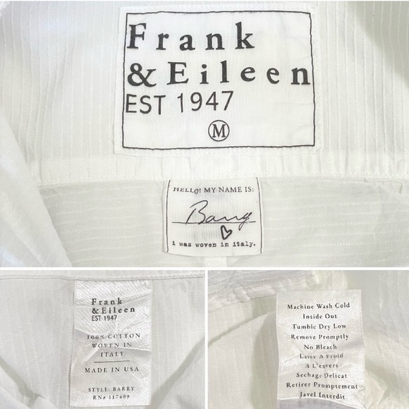 Frank & Eileen Barry Tailored Button Up Shirt Textured Tonal Stripe White Medium - Picture 16 of 16